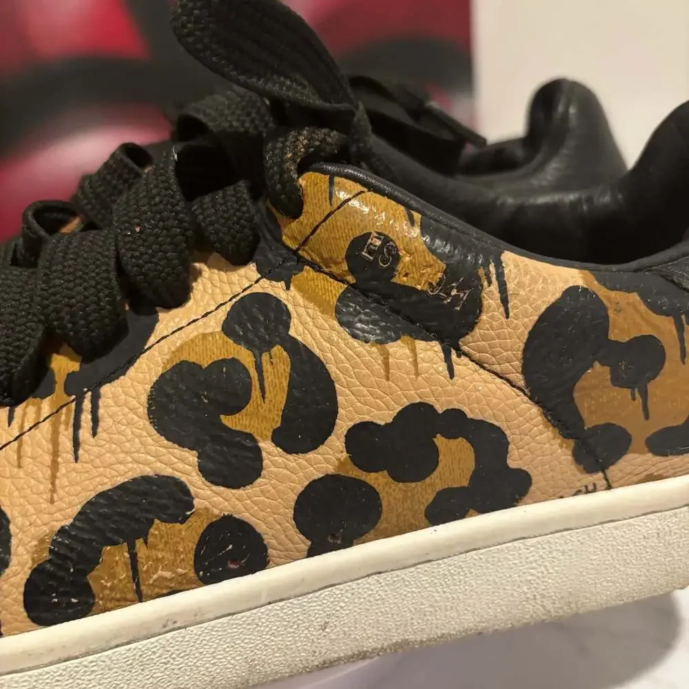 Coach High Line Wild Beast Leopard Print Pebble Leather Low Top Sneakers Sz 8.5